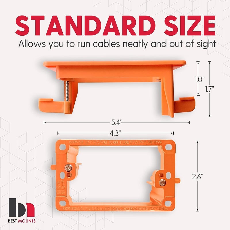 Best Mounts 1 Pack Wall Plate Cable Pass Through with Bracket - In Wall Cable Management Kit - Recessed Cable Wall Plate Pair with Single Gang Low Voltage Mounting Bracket - Decorator Cover for Low Voltage Cables - Image 2